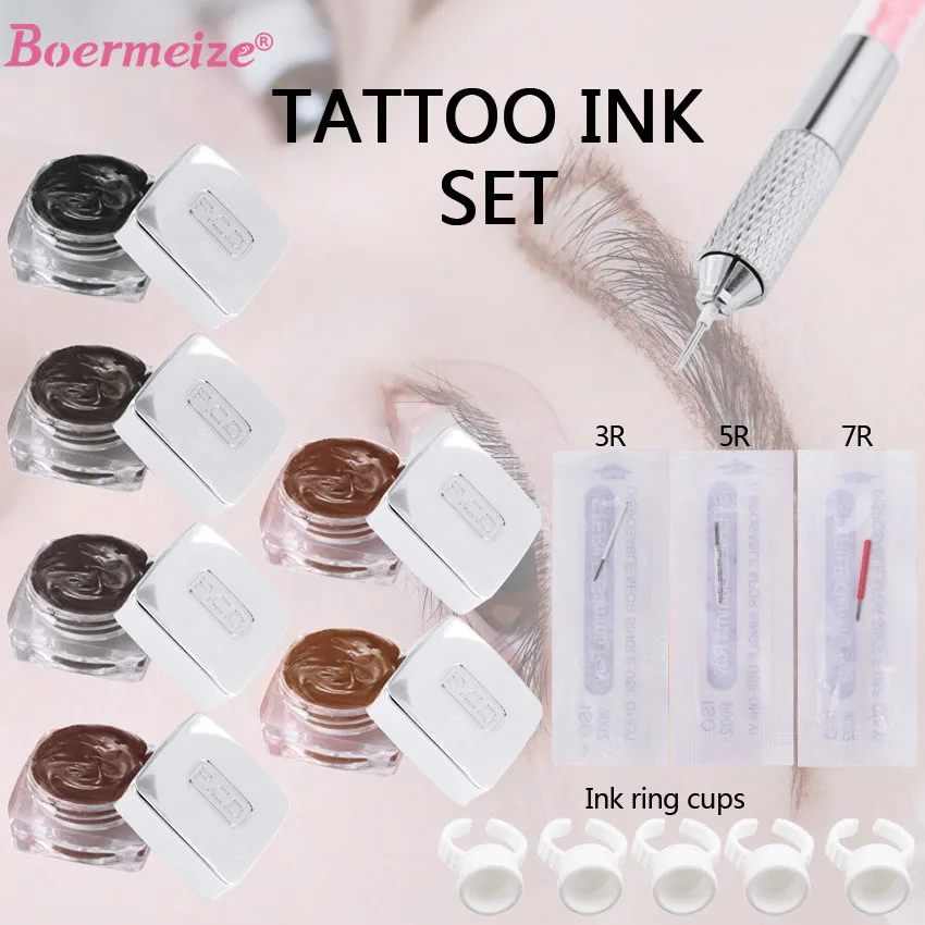 

Tattoo Ink Pigment Set with Manual Pen Ink Cup Microblading Needles PCD Ink Eyebrow Permanent Makeup Not Fade Beauty Supply Kit
