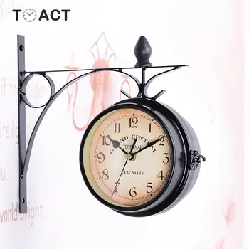 

European Wall Clock Classic Clocks Wrought Iron Vintage Decorative Living Room Fashion Mute Garden Double-sided Wall Decor