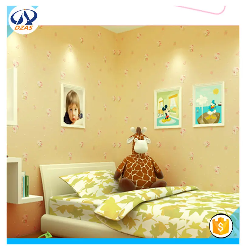 2018 Green cute cartoon cat Non-woven pink girl princess Bedroom Wallpaper07