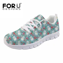 FORUDESIGNS/женские туфли на плоской подошве с милой собачкой и цветочным принтом; женские сетчатые туфли на плоской подошве; повседневные дышащие кроссовки; Вулканизированная обувь