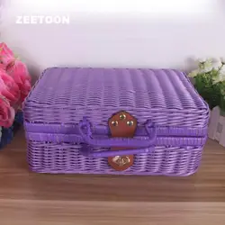Фиолетовый Винтаж ручной работы из ротанга ткань открытый путешествия Портативный коробка для хранения кунг-фу Чай набор для пикника