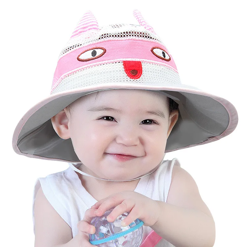 Cat Pattern Baby Sun Bucket Hat with Wide Brim Toddler Boys Girls Summer UV Protection CapsMesh Breathable Comfortable Chinstrap (2)