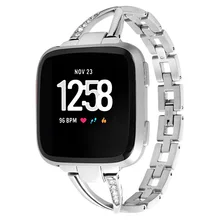 Для Fitbit Versa полос нейлона с украшением в виде кристаллов со стразами, Нержавеющая сталь в металлическом корпусе аксессуар Браслет для наручных часов браслет петли для Fitbit Versa