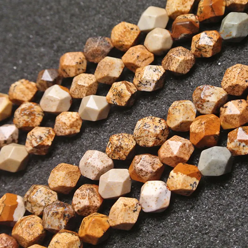 

5-10mm Faceted Picture Jaspers Beads Natural Stone Beads For Jewelry Making Beads Bracelets 15'' Needlework DIY Beads Trinket