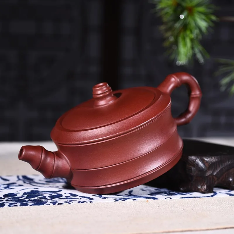 

270ML Yixing Purple Clay Teapot Bamboo Shape Raw Ore Zisha Pot Office Kung Fu Tea Set Black Tea Tieguanyin Kettle Sent Friends