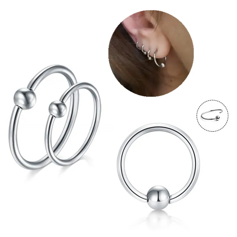 

2 Pieces 925 Sterling Silver Captive Bead Ring Open Hoop Ball Nose and Ear Tragus Ring Outside Diameter 7-11mm