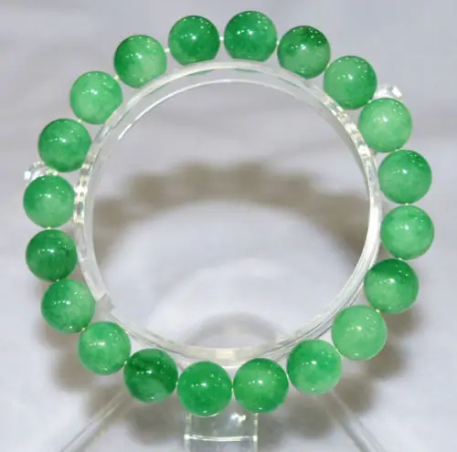 

10mm NATURE BEAUTIFUL GREEN JADE JADEITE BRACELET GREEN HAND CATENARY 7.5" AAA