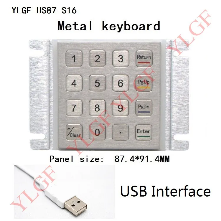 

Metal keyboard, YLGF HS87-S16-U USB interface 16 key embedded keyboard Waterproof (IP65), dust, anti violence