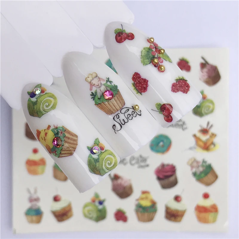 WUF 26 Styles Summer Fruit Strawberry Cherry Cake Ice Cream Nail Art Water Transfer Sticker Decor Slider Decal Manicure