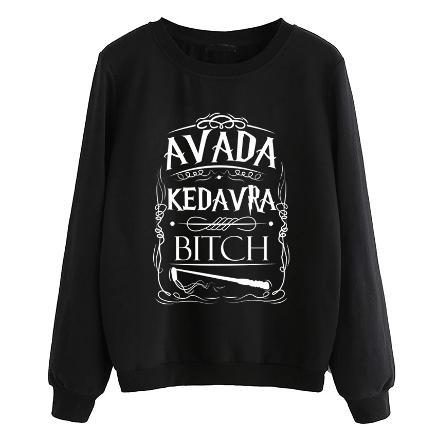 Осенние хипстерские флисовые пуловеры хип-хоп женские повседневные худи с круглым вырезом Avada Kedavra Bitch толстовка женская, спортивный костюм Прямая поставка