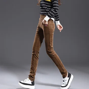 

Pencil pants for women casual capris corduroy ealstic waist black brown slimming autumn spring new fashion high waist ycy0808