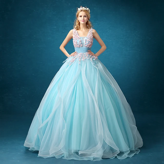 New Fashion Sky Blue Cheap Quinceanera Dresses 2016 Ball Gown For 15 ...