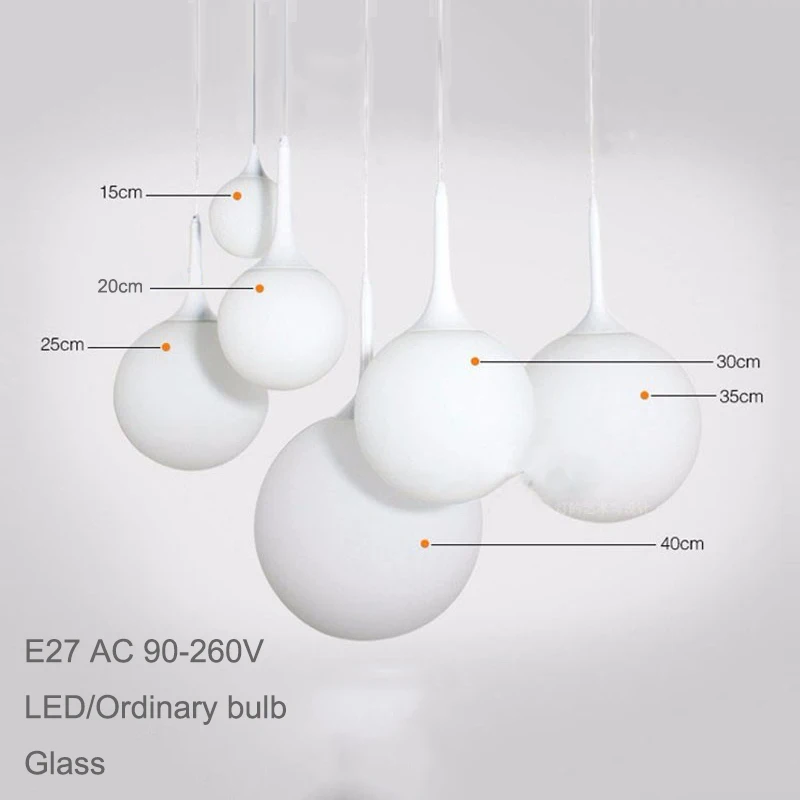  Loft simple milk white glass ball pendant light LED E27 modern hanging lamp with 6 size for living  - 32879966151