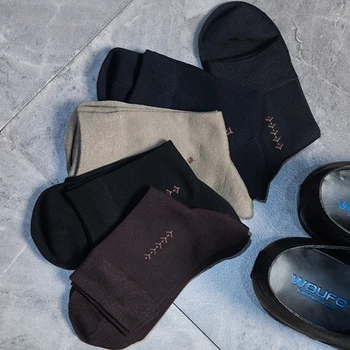 

5 Pairs/Lot Male Ropa Meia Longa Business Breathable Short Bamboo Socks Men Meia Pure Black/Blue Fashion Crew Sokken Masculino