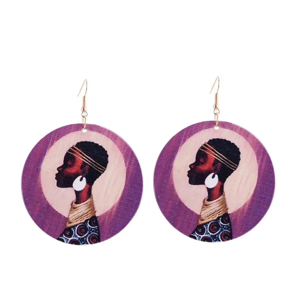 

YULUCH Ethnic African Round Black Wooden Printed African Style Map Women Pendant Earrings For Women Fashion Drop Jewelry Party
