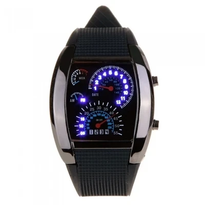 

Fashion Aviation Turbo Dial Flash LED Watch Gift Mens Lady Sports Car Meter Stainless steel Dress Wristwatches