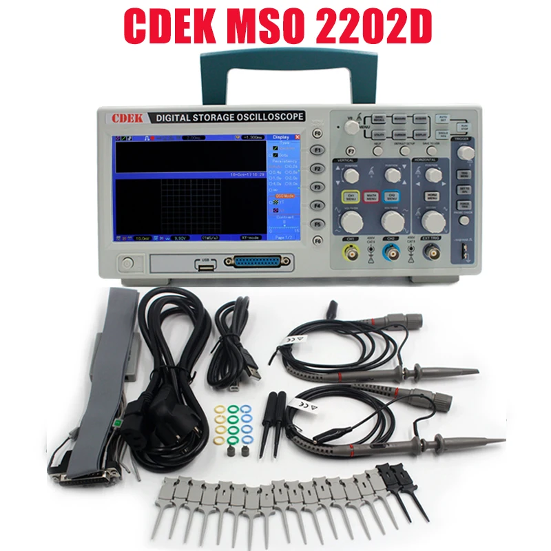 Новая коллекция CDEK MSO2202D цифровой осциллограф портативный 200 МГц 2 Каналы портативными осциллографами USB Osciloscopio 16 каналов логический анализатор