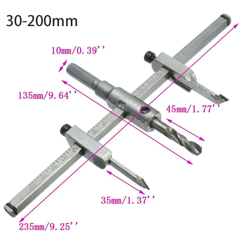 

1Pc Metal Wood Circle Cutter Adjustable Hole Saw Drill Bit Kit DIY Power Tools 30-200mm