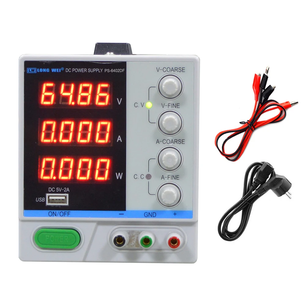 

PS-6402DF 60V 2A Four-Digit LED Display Adjustable Switching Regulator DC Power Supply For Laboratory Test Laptop Repair Rework