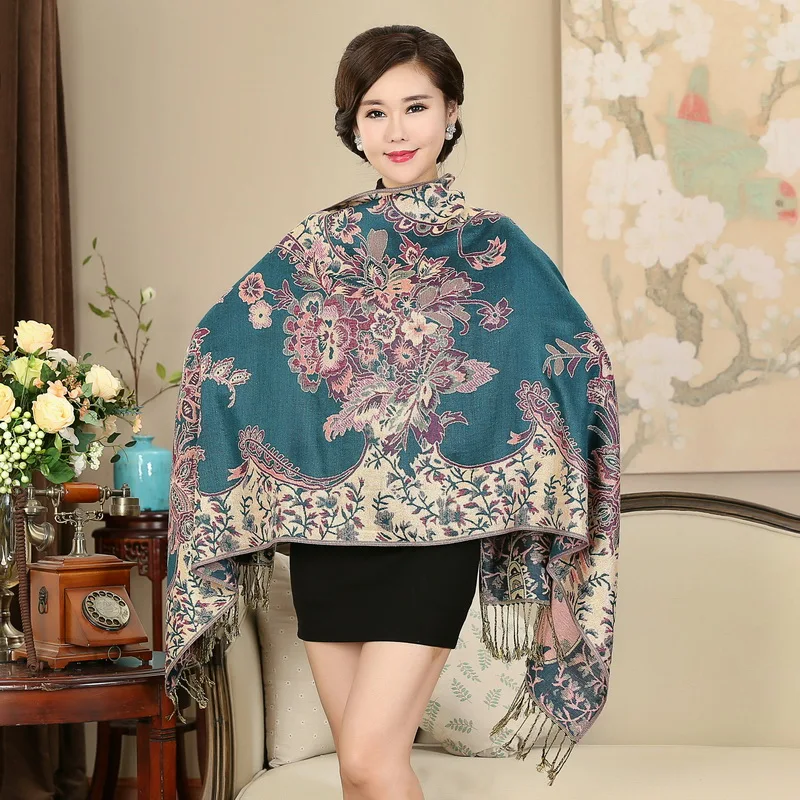 Роскошный бренд для женщин шарф с принтом китайский национальный стиль цветочный узор кисточкой Зима теплый и мягкий длинный шарф-одеяло