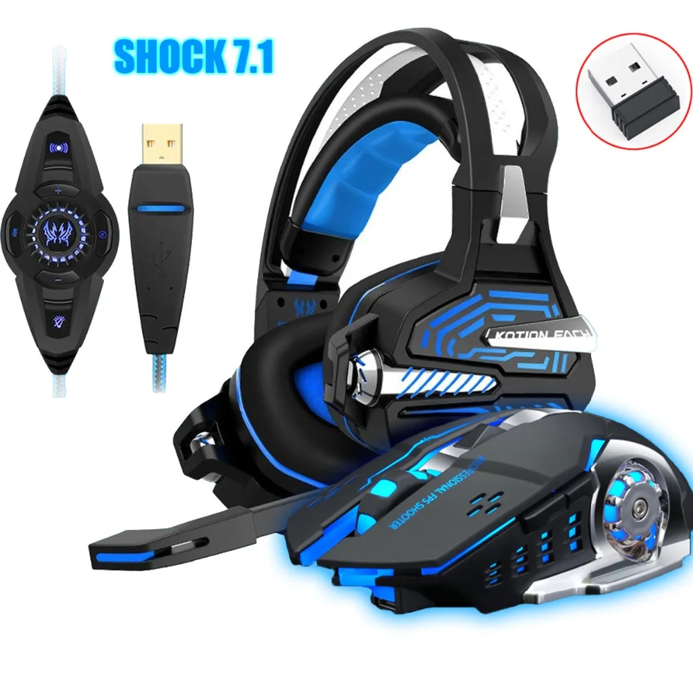 

Headset For PS4 Xbox Vibration Gaming 7.1 Surround Sound PC casque Gaming Gamer Headset+2.4GH 6D Optical 2400DPI Wireless mouse