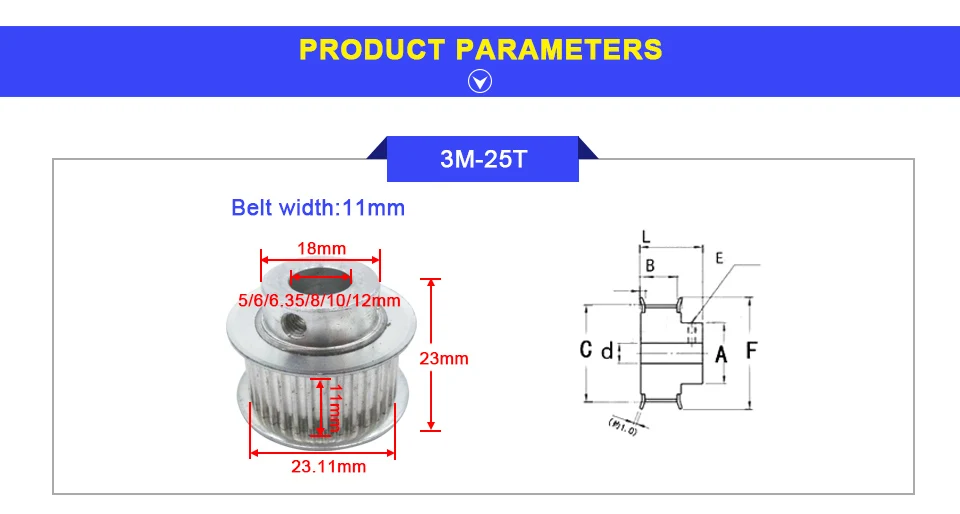 LUPULLEY зубчатый шкив шестерни 3M 25T 3 мм Шаг диаметр 5/6/6,35/8/10/12 мм 11 мм ремень Ширина 3M Алюминий сплав синхронный шкив