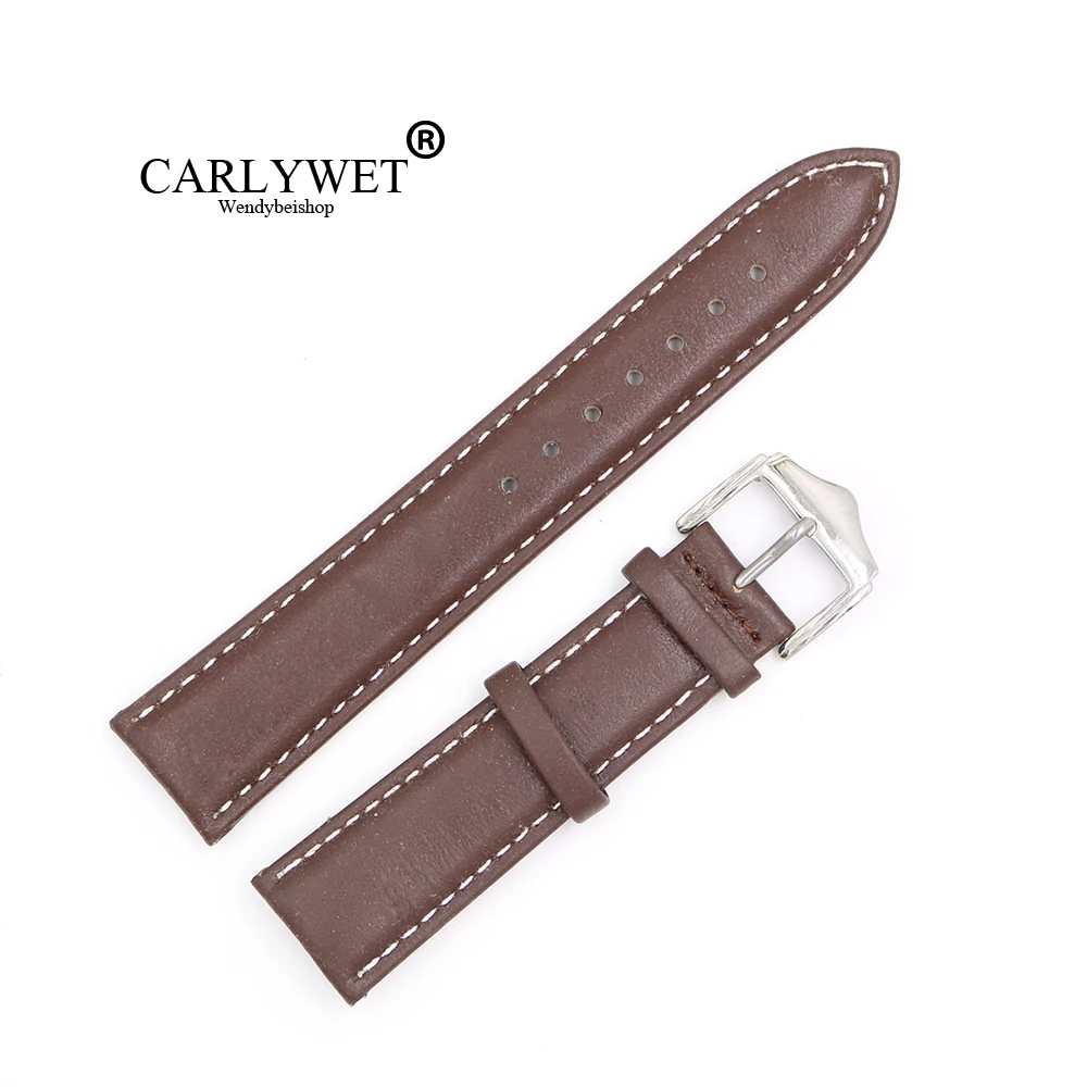 CARLYWET 20 21mm Newest Brown with White Real Leather Handmade Thick