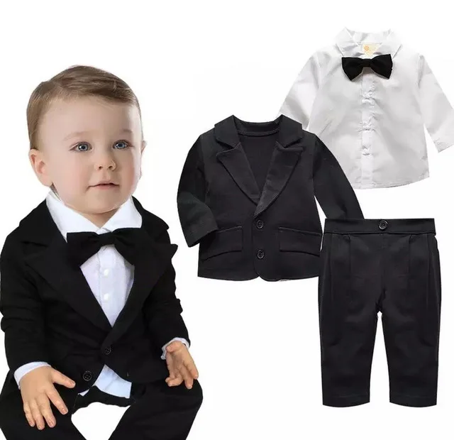 Рождественский комплект одежды из трех предметов, костюм для маленьких мальчиков trajes para niños - Цвет: Черный