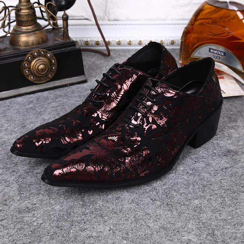 

Applique 5CM High Shoes Man Oxford Wedding Brand Men Leather Shoes Size 46 Lace up Pointed Toe Genuine Leather Luxury Men Shoes