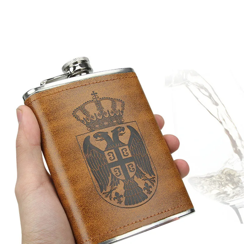 

8 oz Metal soviet flask Stainless steel&pu leather pocket hip Whiskey jug Liquor flask Pocket bottle 240ml