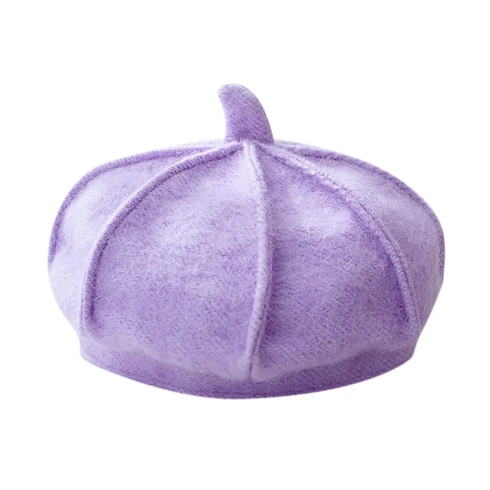 Light purple ZACOO/модные шерстяные шапки для маленьких девочек; однотонные модные береты; теплая шапка для зимы и осени; san0 - Цвет: Light purple