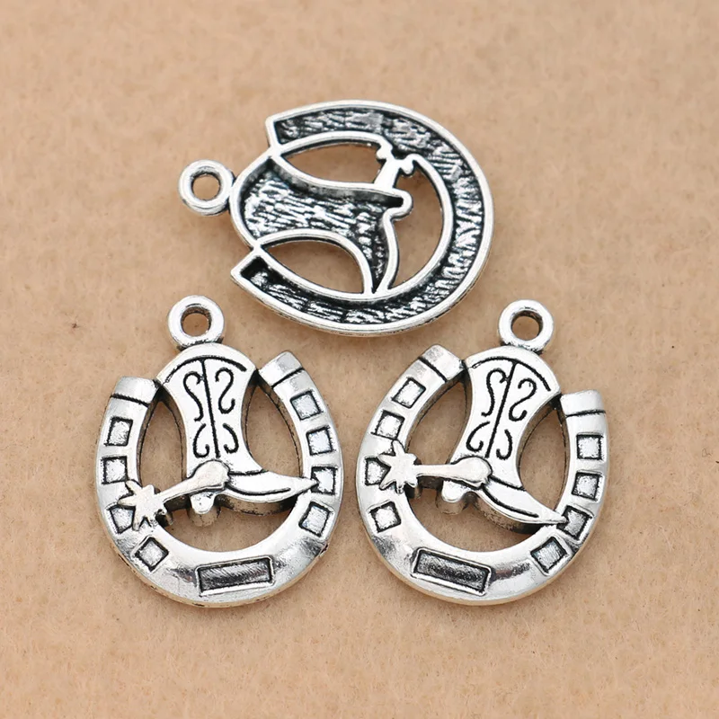 5 шт. Тибетский посеребренный ботинок с подковой подвеской для изготовления