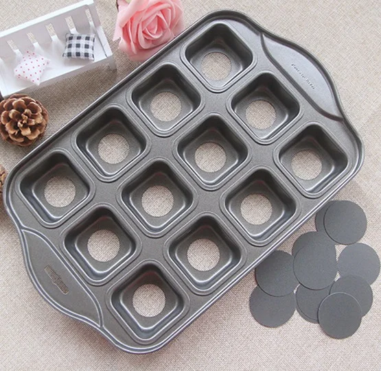 

12 Cups Nonstick Deluxe Mini Cheesecake Pan Square Shape Loaf Muffin Pan Drop Bottom Carbon Steel Cake Mold