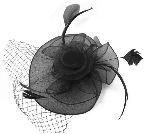 Черный Chapeau Femme Mariage свадебные шляпы с зажимом перо Марля Свадебные аксессуары женские шапки для особых формальных вечеринок - Цвет: Черный