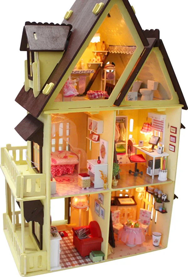 Hand made wood DIY doll house educational toys,112 large house 3d