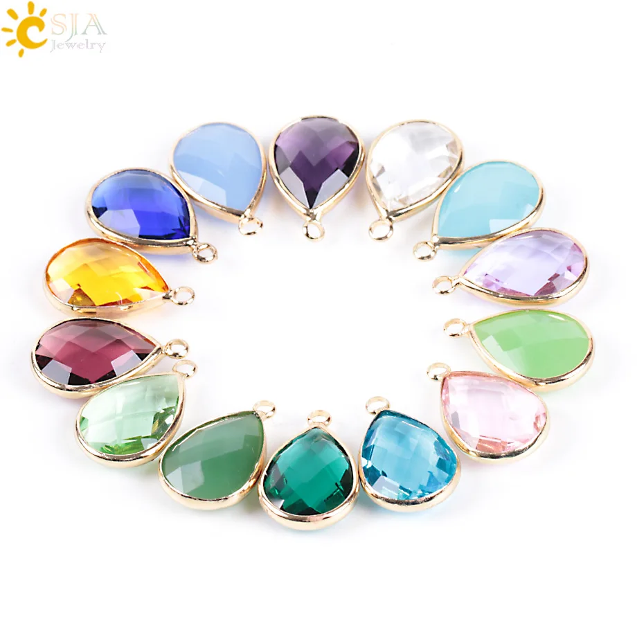 

CSJA Women Necklace Pendant Water Tear Drop Faceted Cutting Bezel Setting Glass Crystal Jewelry Beads 10 Pcs Free Shipping E895