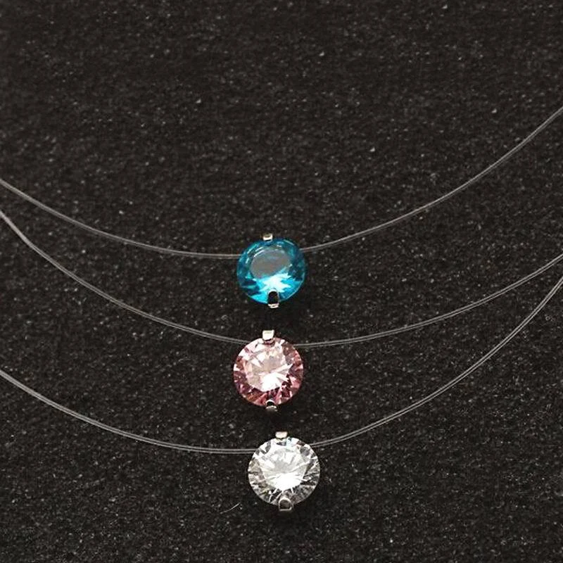 NIUYITID Invisible Line Women Choker Necklace Colorful Zircon White Pink Blue Three Colors Collar Mujer Cute Fashion Jewelry  (9)