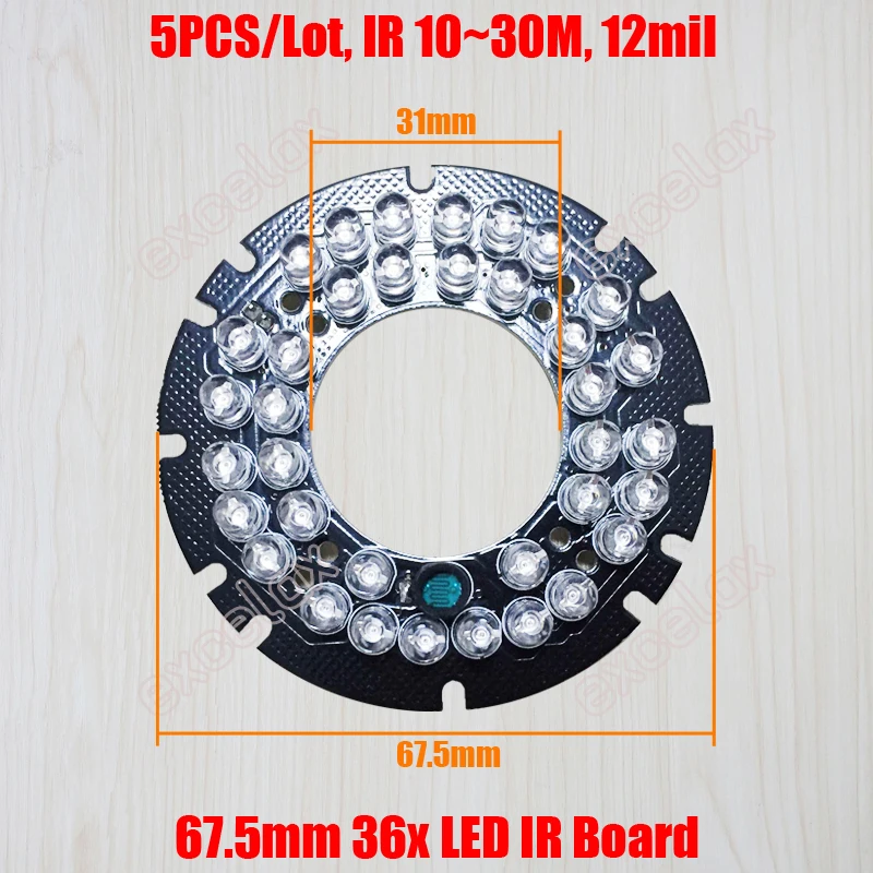 5 шт./партия 67,5 мм 36x светодиодный ИК 15 м~ 30 м 12mil PCB инфракрасное ночное видение для CCTV Eyeball купольная камера Чехол