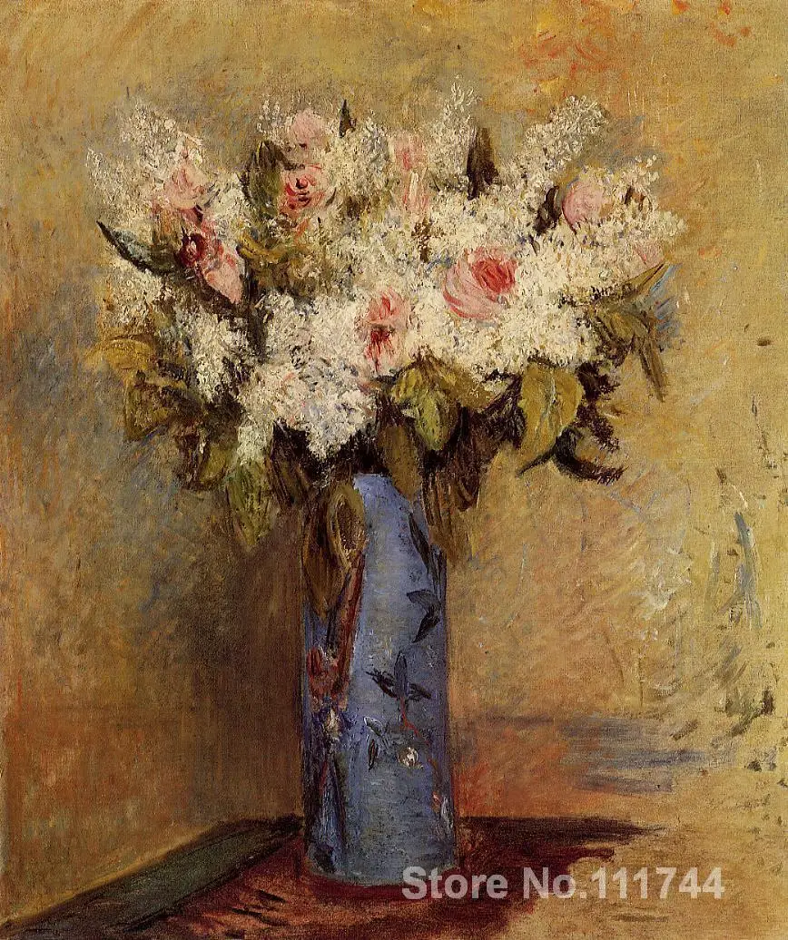 

Impressionist flowers art Vase of Lilacs and Roses by Pierre Auguste Renoir paintings Hand painted High quality