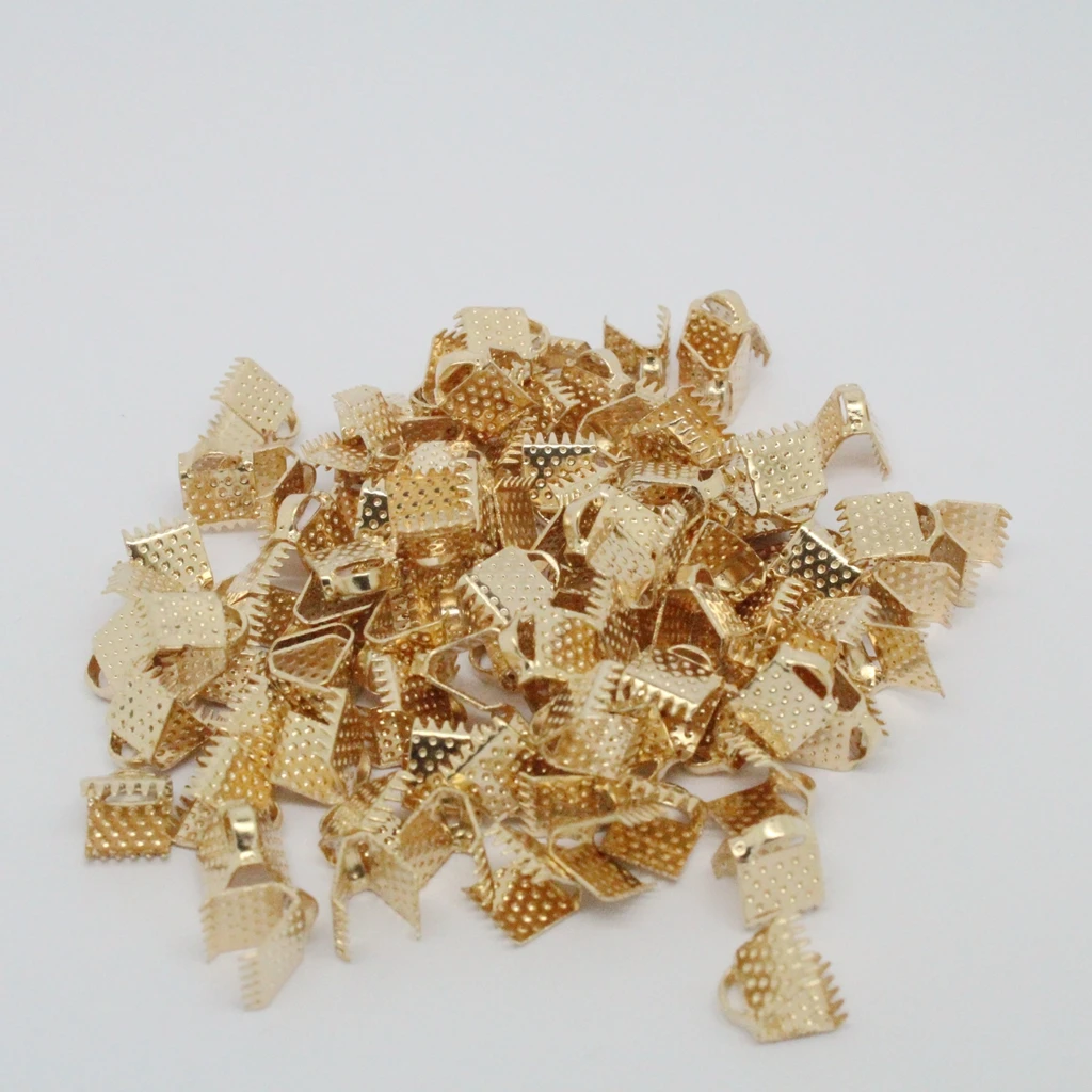 100pcs Ribbon Clip Clamp Cord Crimp End Cap Tip Necklace Findings Gold 6mm