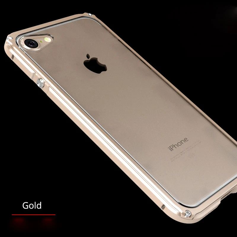 Тонкий чехол-бампер для iPhone 7, чехол с алюминиевой металлической рамкой, Пластиковая Задняя гибридная крышка для iPhone 7, 8 plus, Роскошный чехол, противоударный - Цвет: gold