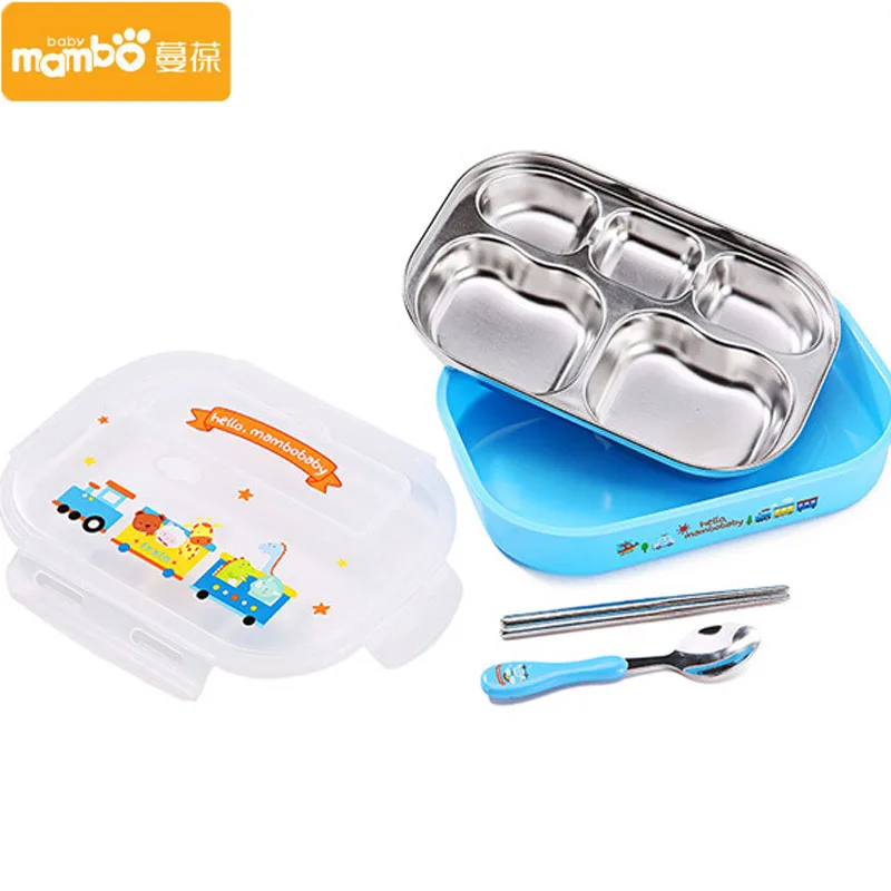 

Mambobaby School Students Portable Lunch Box Stainless Steel Grid Plate Children's Tableware Kindergarten Sealed Insulation
