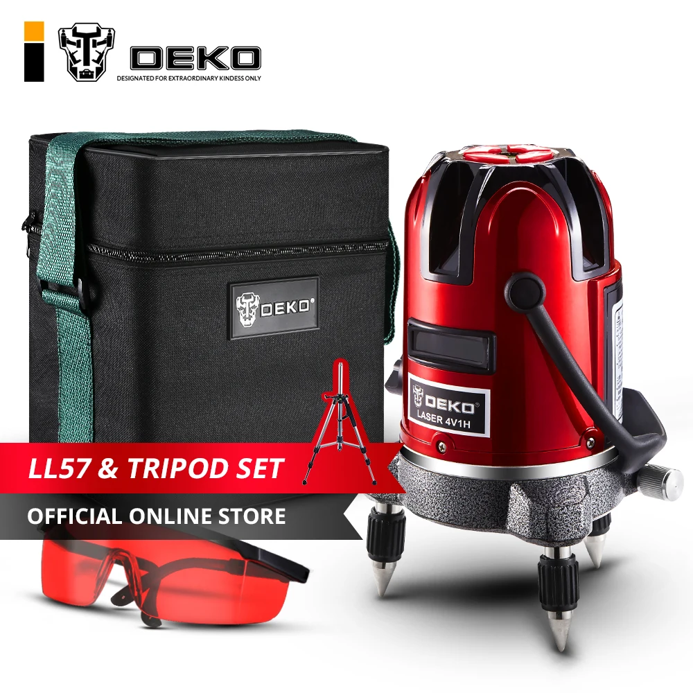 

DEKO LL57/Tripod Laser Level Automatic Self Leveling 360 Vertical&Horizontal Tilt & Outdoor Mode can use w/ Receiver