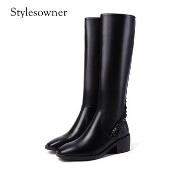 

Stylesowner Western Style Rome Comfortable Woman Long Boots Round Toe PU Knee-high Soft Leather Female Knight Boots with Plush