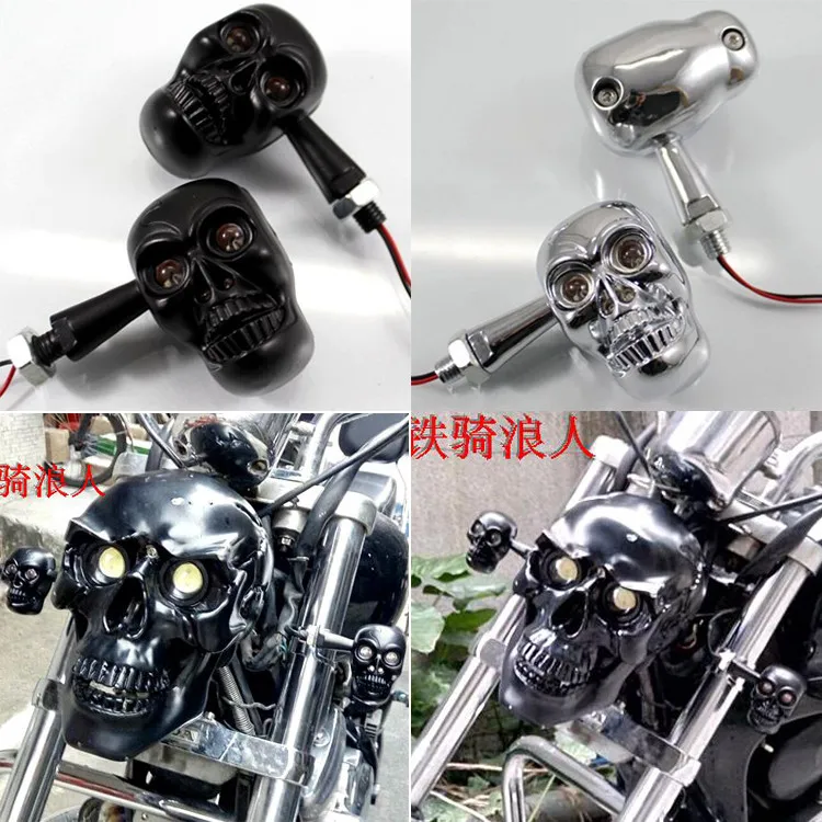 

hot skull style silver black skeleton motorbike moto flashers ATV scooter indicator for harley LED motorcycle turn signal light