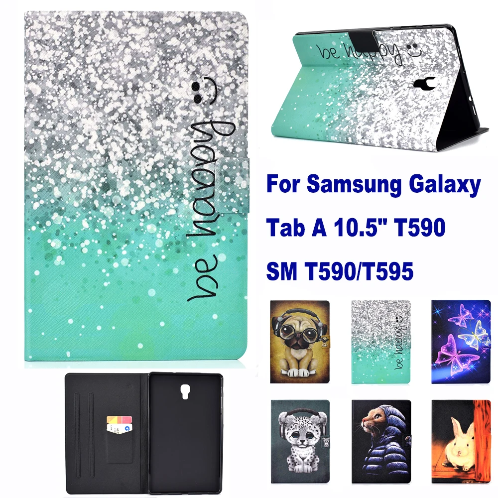 Модный узор СТЕНД слот для карт памяти чехол для samsung Galaxy Tab A 10,5 "T590 SM-T595 чехол кошка собака кролик слон пара чехлов capa