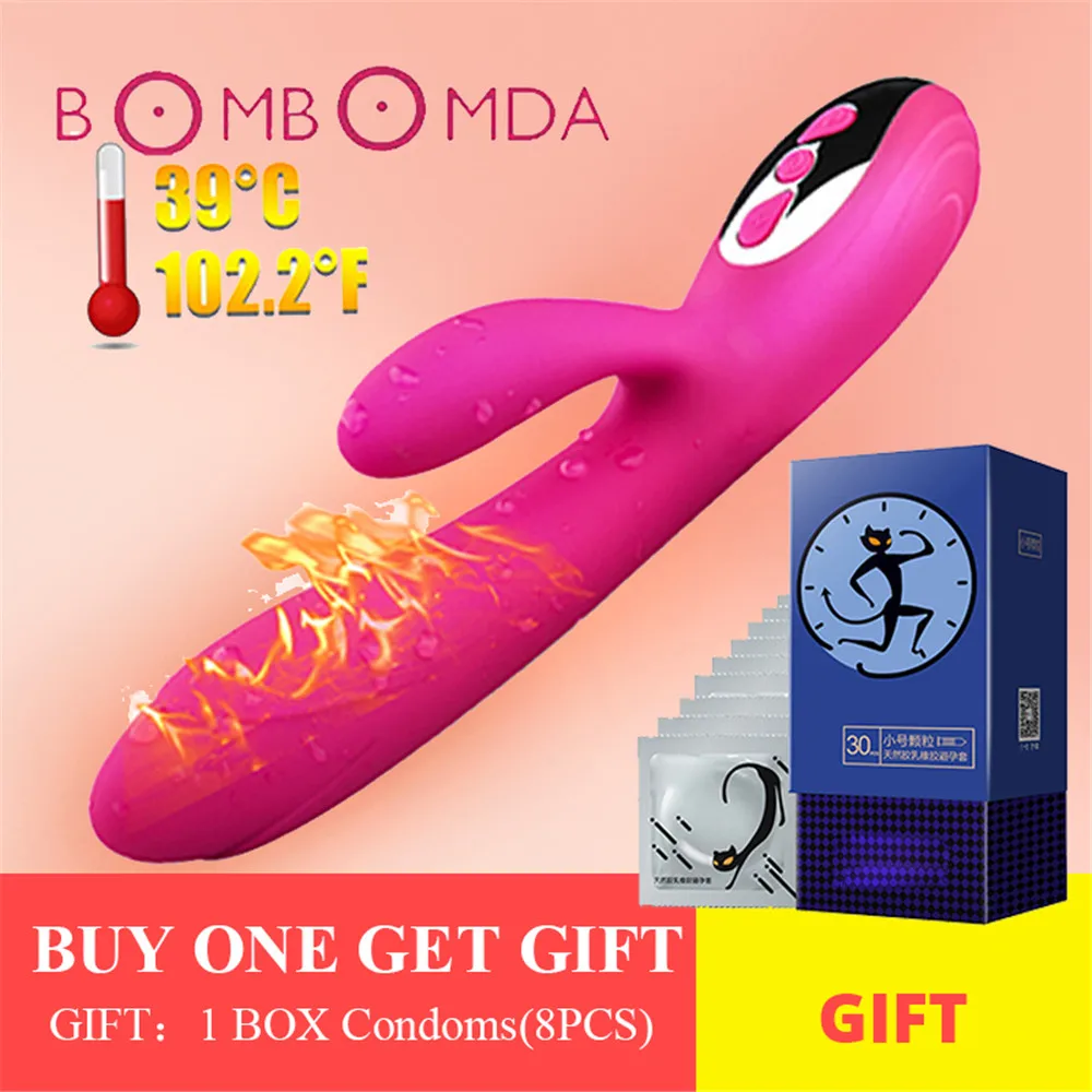 Auto Heating Rabbit font b Dildo b font Vibrator For Women Clitoris Stimulator Dual Vibration font