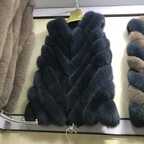 blue gray Новинка горячая распродажа женский жилет из натурального Лисьего меха женский зимний теплый мягкий настоящий жилет на лисьем меху пальто мода натуральный жилет из лисьего меха - Цвет: blue gray