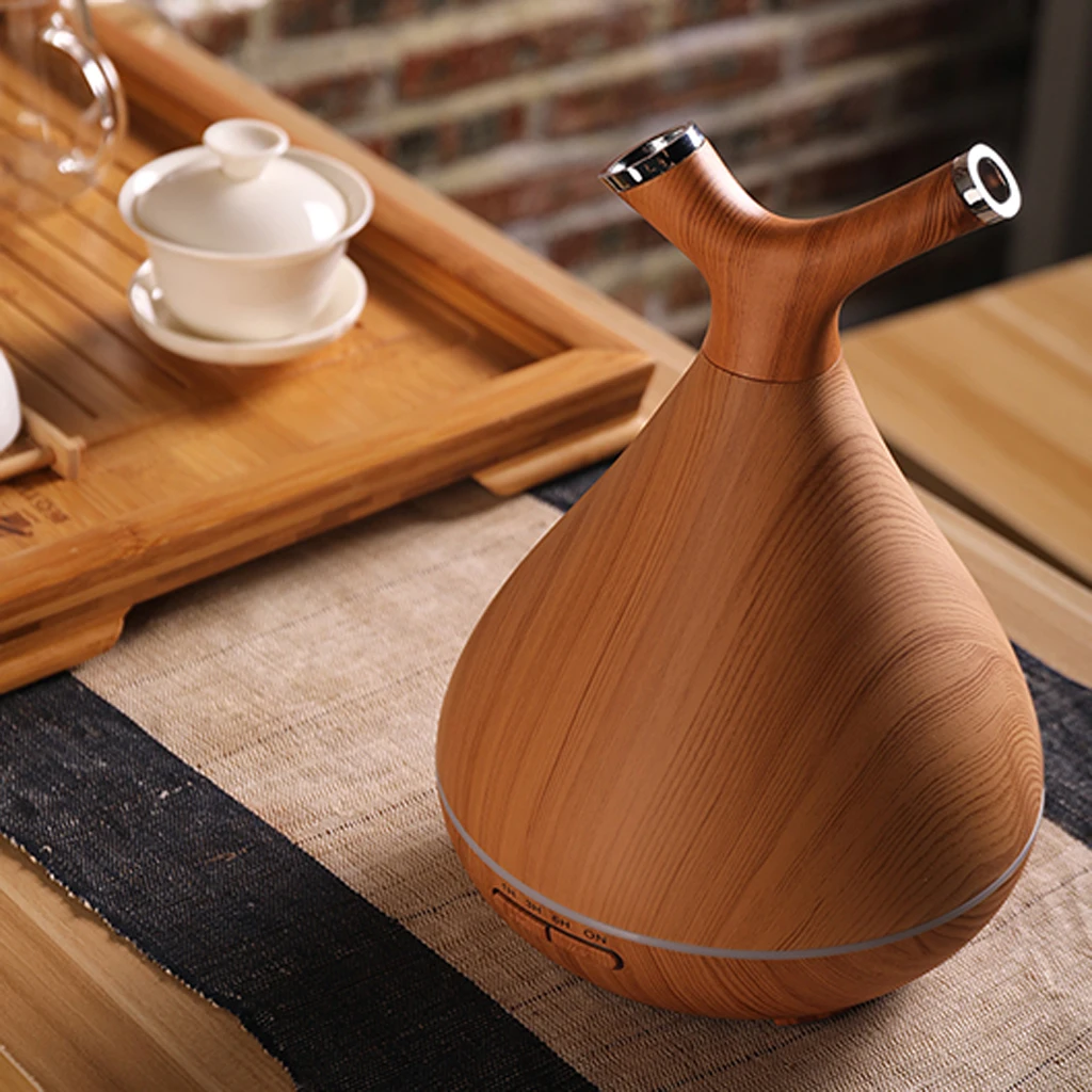 400ML Aromatherapy Essential Oil Aroma Diffuser With Wood Grain Aromatherapy Diffuser 7 Color LED Light For Home Office EU Plug