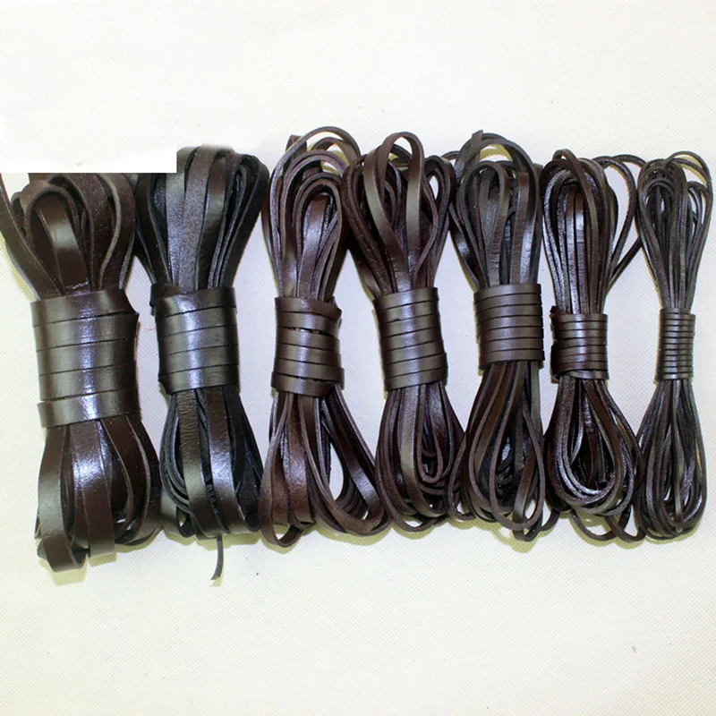 

2m/lot Width 2/3/4/5/6/8/10mm Brown Flat Genuine Cow Leather Cord Fit Leather Rope Bracelets DIY Jewelry Making Findings
